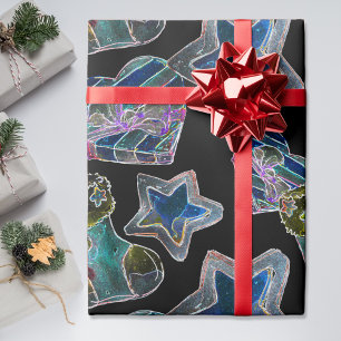 Black Light Neon jul Heart Mönster Presentpapper