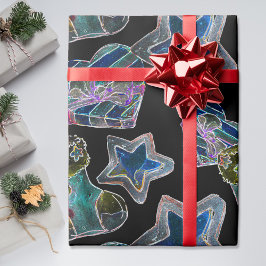 Black Light Neon jul Heart Mönster Presentpapper