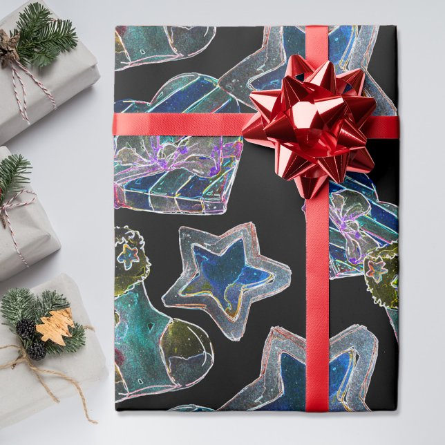 Black Light Neon jul Heart Mönster Presentpapper (Skapare uppladdad)