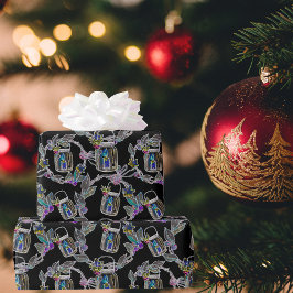 Black Light Neon jul Lantern Mönster Presentpapper