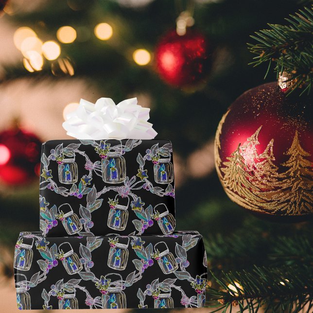 Black Light Neon jul Lantern Mönster Presentpapper (Skapare uppladdad)