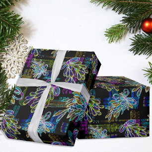 Black Light Neon jul Mistletoe Mönster Presentpapper