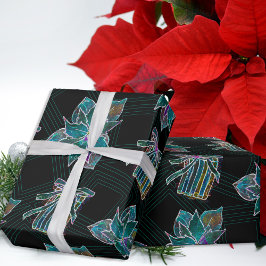 Black Light Neon jul Poinsettia Mönster Presentpapper