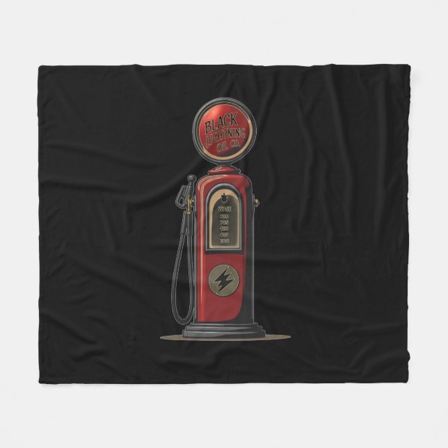 Black Lightning Oil Company Retro Gas Pump Fleecefilt (Framsidan (Horisontell))