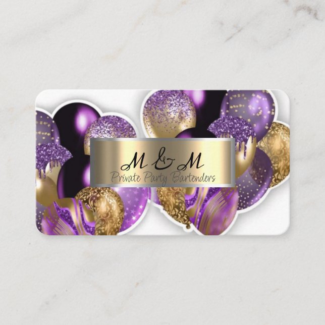 Black Lila Balloons White Real Gold Foil Visitkort (Framsida)