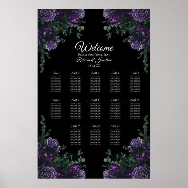 Black Lila Blommigt Elegant bröllop Gothic Poster (Framsidan)