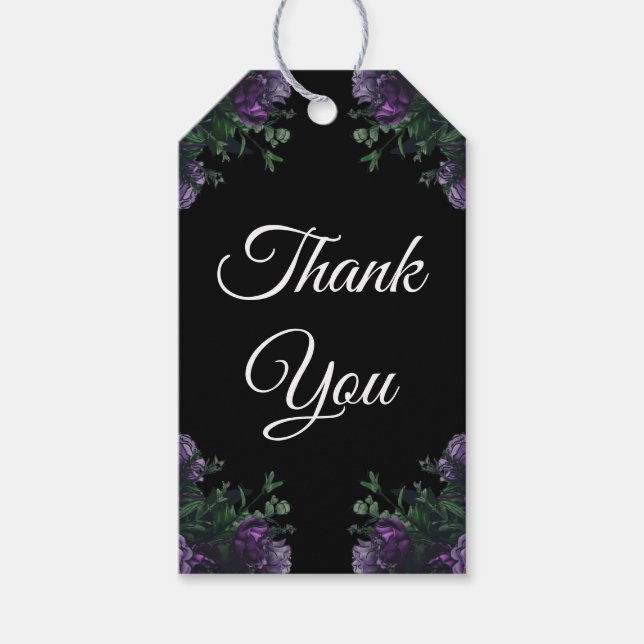 Black Lila Blommigt Elegant bröllop Gothic Presentetikett (Framsidan)