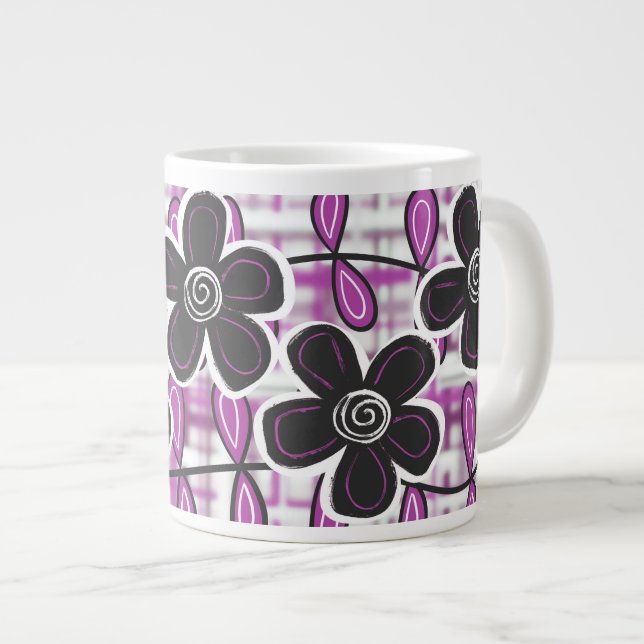 Black & Lila blommor Jumbo Mugg (Framsida höger)