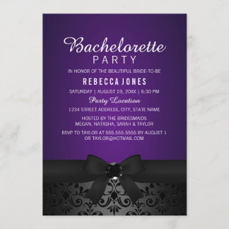 Black & Lila Bow Bachelorette Party Inbjudan