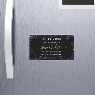 Black lila bröllop spara datum magnet