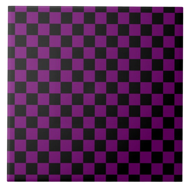 Black Lila Checkboard Mönster Kakelplatta (Framsidan)