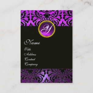 BLACK LILA DAMASK BLOMMIGT MONOGRAM,Ametyst Visitkort