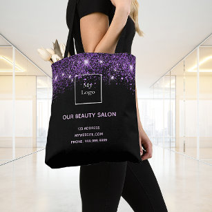 Black lila glitter business logotyp skönhetsalong tygkasse