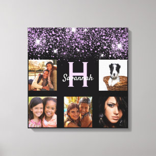 Black lila glitter fotocollage namn unika fotocoll canvastryck