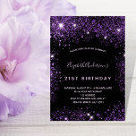 Black lila glitter fyller år inbjudningar<br><div class="desc">En giftig och feminin 21:a (eller någon ålder) födelsedagsfest inbjudan. På framsidan: En svart bakgrund för chicen. Dekoreras med mörk lila faux glitter stoft. Anpassa och lägg till information om namn och party. Namn är skrivet med ett handskript stil,  light lila färgad brev. Baksida: svart bakgrund och faux glitter.</div>