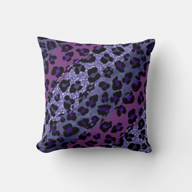 *~* Black Lila Glitter Leopard Mönster Kudde (Framsida)