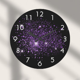 Black lila glitter stoft stor klocka