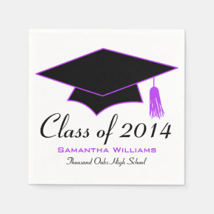 Black & Lila Grad Hat Studenten Napkins Pappersservett