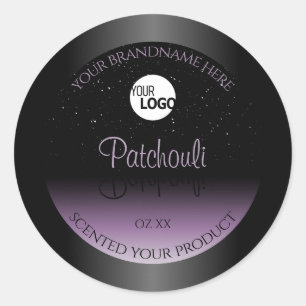 Black Lila Gradient Product Labels Glitter Logotyp Runt Klistermärke