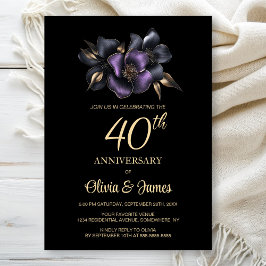 Black Lila Grått Blommigt 40-årsdagen Inbjudningar