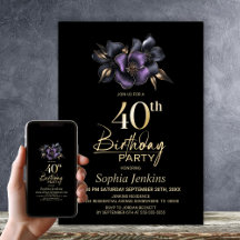 Black Lila Grått Blommigt 40:e födelsedagen Party