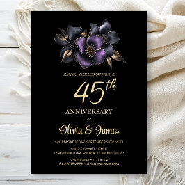 Black Lila Grått Blommigt 45-årsdagen Inbjudningar