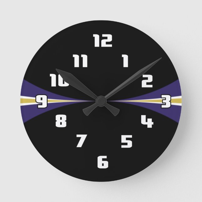 Black Lila Guld Clock Rund Klocka (Framsida)