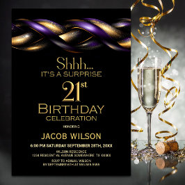 Black Lila Guld Surprise 21:a födelsedagen Party Inbjudningar