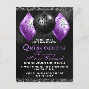 Black Lila Halloween Ornaments Quinceañera Vykort