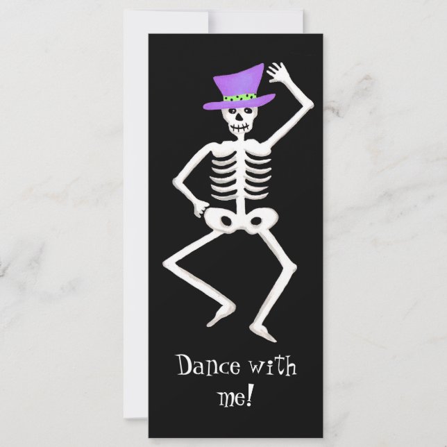 Black Lila Halloween Skeleton Dancing Bones Inbjudningar (Framsida)