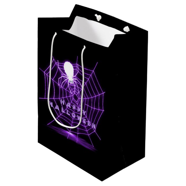 Black & Lila Halloween Spindelnät Gift Bag (Framsidan Vinklad)