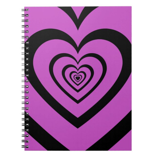 Black Lila Hypnotic Heart Kärlek Mönster Anteckningsbok (Framsidan)