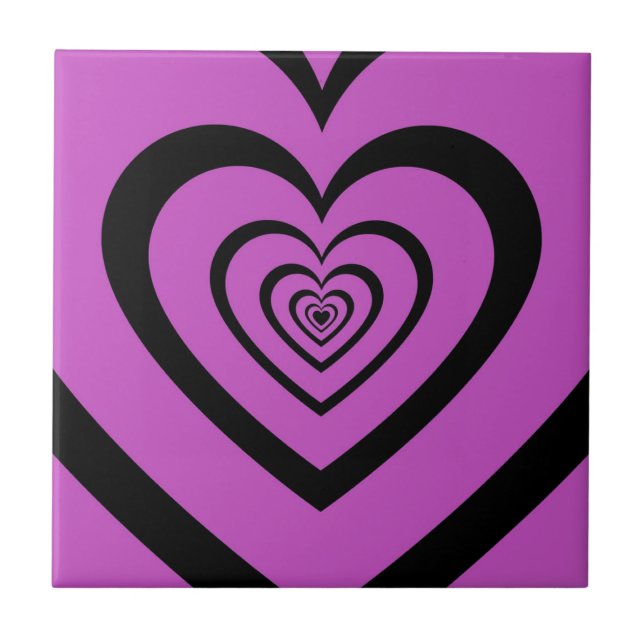Black Lila Hypnotic Heart Kärlek Mönster Kakelplatta (Framsidan)