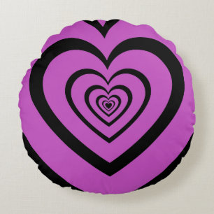 Black Lila Hypnotic Heart Kärlek Mönster Rund Kudde