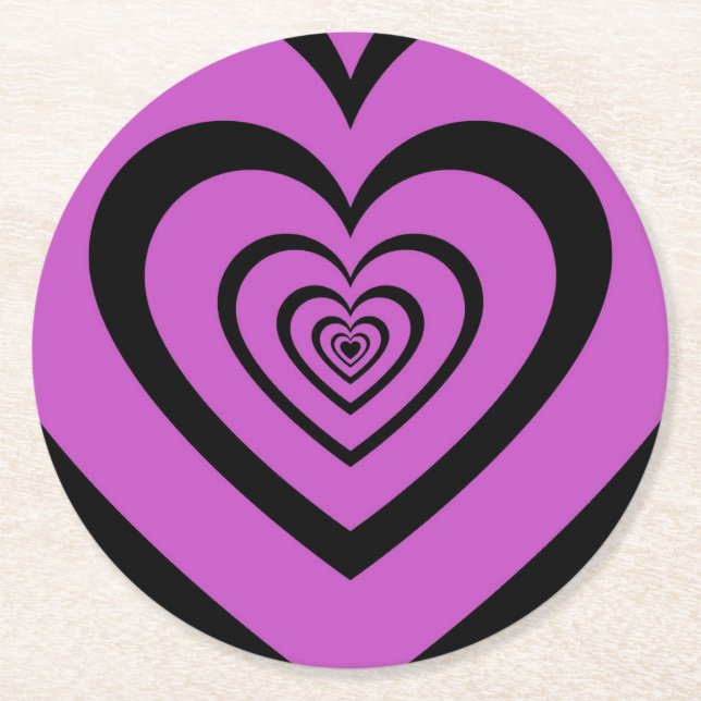 Black Lila Hypnotic Heart Kärlek Mönster Underlägg Papper Rund (Framsidan)