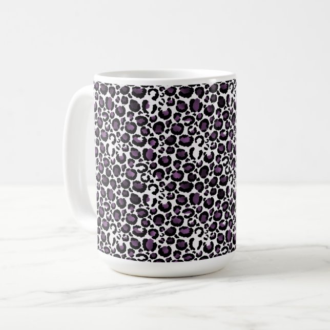 Black Lila Leopard Print Kaffemugg (Framsida vänster)