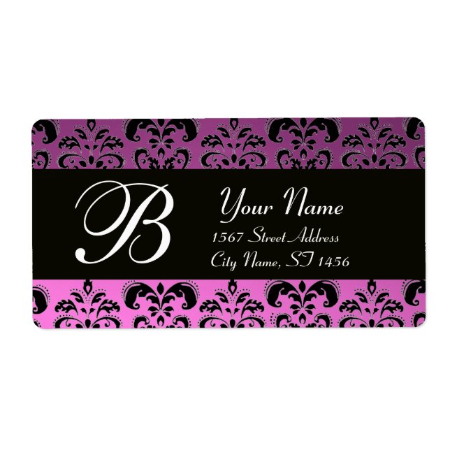 BLACK LILA LILAC DAMASK MONOGRAM FRAKTSEDEL (Framsidan)