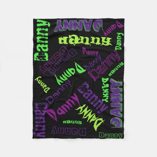 Black Lila Lime Green Neon Blanket Namn Collage Fleecefilt (Framsidan)