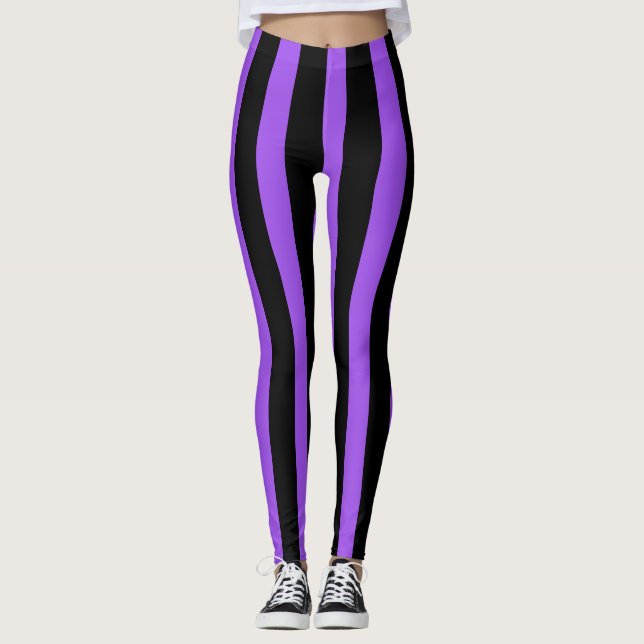 Black & Lila Lodrät Rand Halloween Costume Leggings (Framsida)