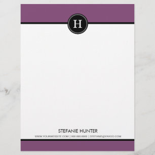 Black & Lila Monogram Letterhead Brevhuvud