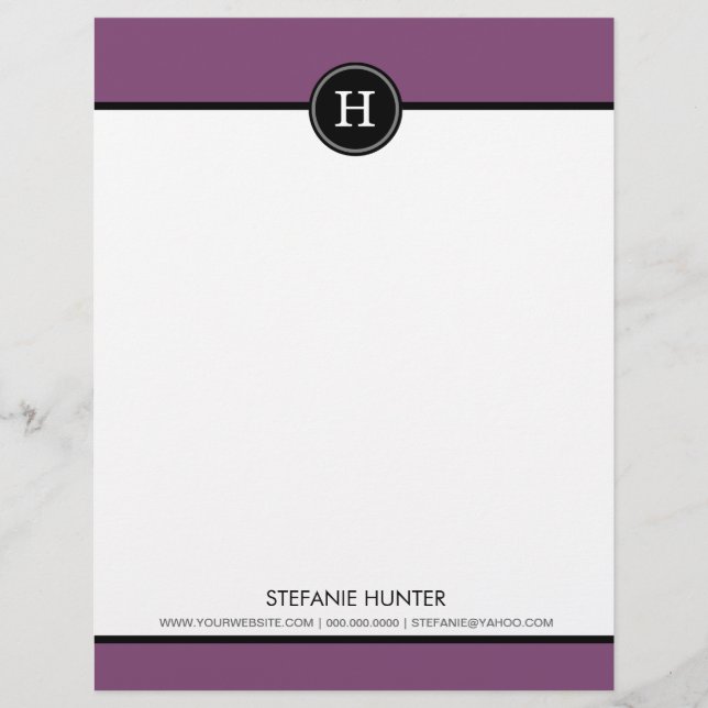 Black & Lila Monogram Letterhead Brevhuvud (Framsida)