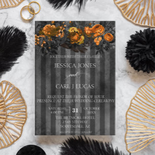 Black Lila Orange Watercolor Blommigt Halloween Inbjudningar