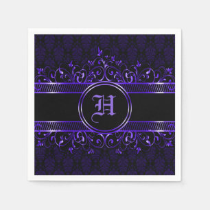 Black & Lila Ornate Gothic Monogrammed Pappersservett