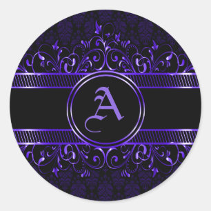 Black & Lila Ornate Gothic Monogrammed Runt Klistermärke