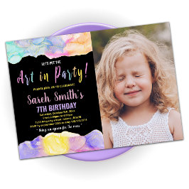 Black Lila Paint Birthday med Photo Inbjudningar