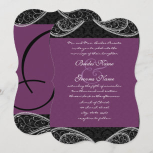 Black Lila Paisley Damask Wedding Inbjudan