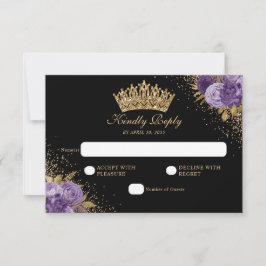 Black Lila Plum Guld Glitter Blommigt Quinceanera OSA Kort