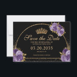 Black Lila Plum Guld Glitter Blommigt Quinceanera Spara Datumet<br><div class="desc">Modern Classic Elegant Glam Black Lila Violet Plum Guld Glitter Gnistra Blommigt 15:e födelsedagsinbjudan Quinceanera</div>