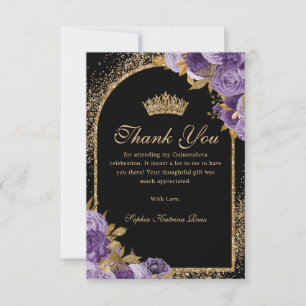 Black Lila Plum Guld Glitter Blommigt Quinceanera Tack Kort