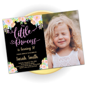 Black Lila Princess Birthday InvestigW Photo Inbjudningar